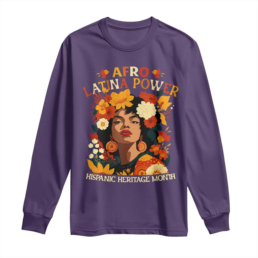 Afro Latina Power Long Sleeve Shirt Hispanic Heritage Month Flowers - African Pride