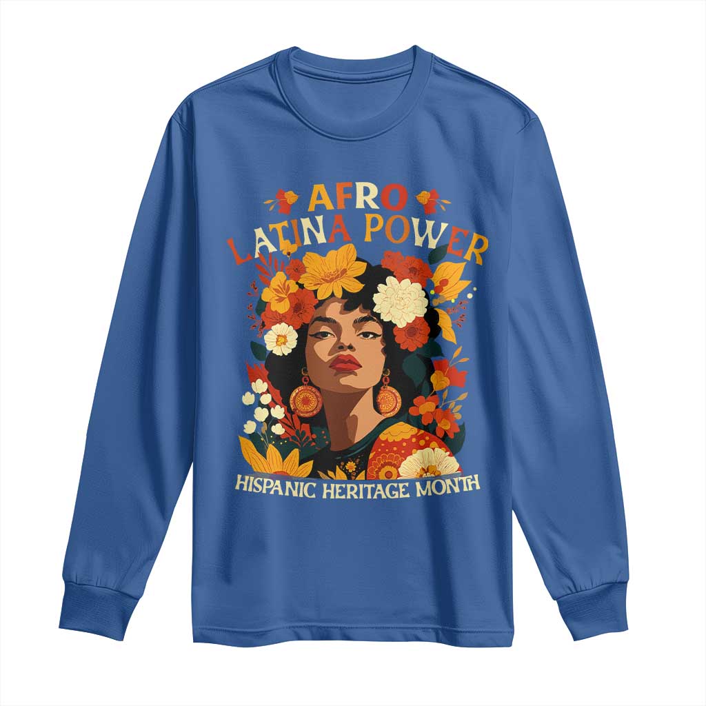 Afro Latina Power Long Sleeve Shirt Hispanic Heritage Month Flowers - African Pride