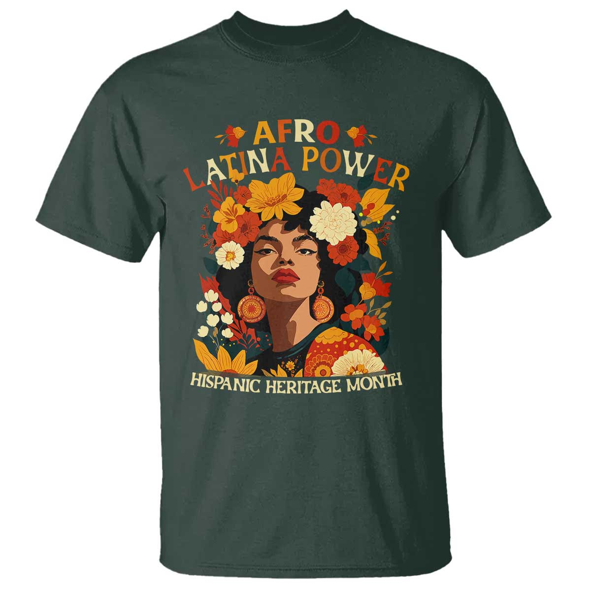 Afro Latina Power T Shirt Hispanic Heritage Month Flowers - African Pride