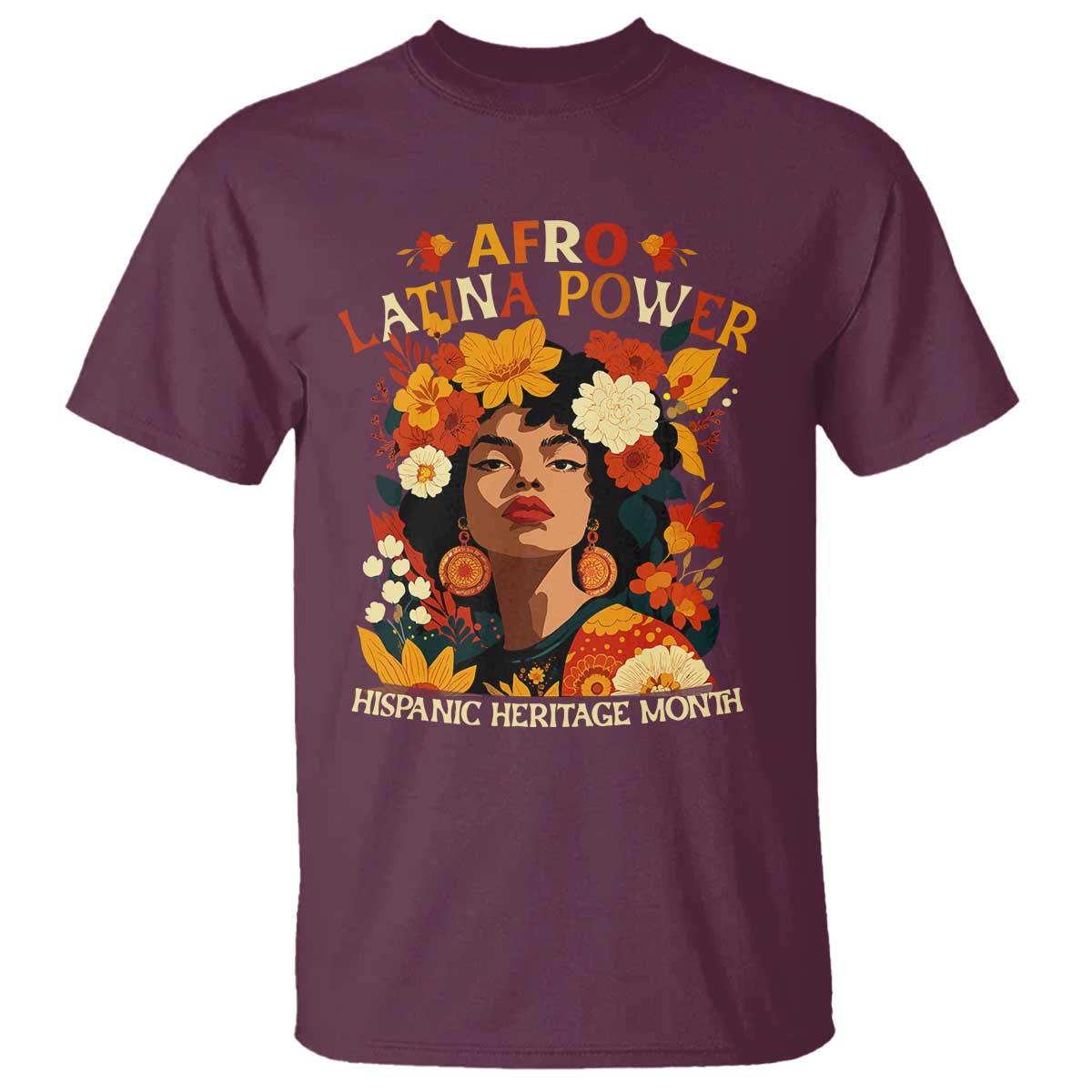 Afro Latina Power T Shirt Hispanic Heritage Month Flowers - African Pride