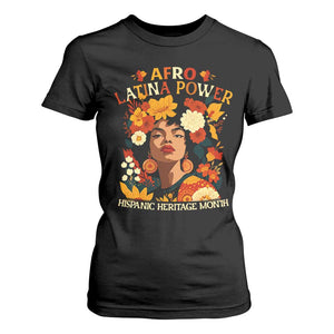 Afro Latina Power T Shirt For Women Hispanic Heritage Month Flowers - African Pride