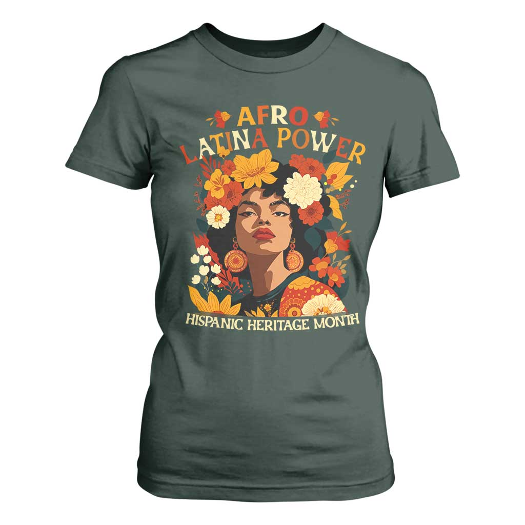 Afro Latina Power T Shirt For Women Hispanic Heritage Month Flowers - African Pride