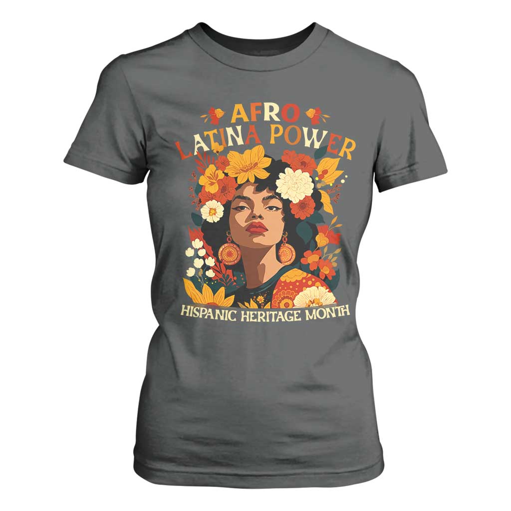 Afro Latina Power T Shirt For Women Hispanic Heritage Month Flowers - African Pride