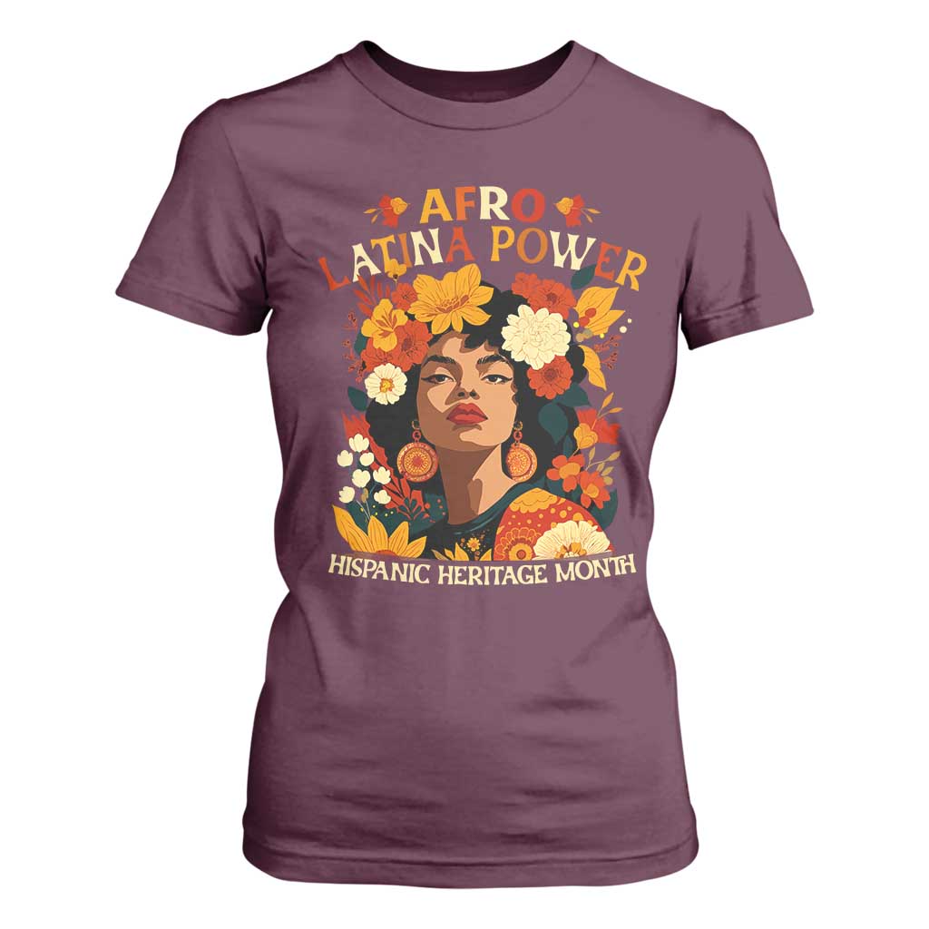 Afro Latina Power T Shirt For Women Hispanic Heritage Month Flowers - African Pride