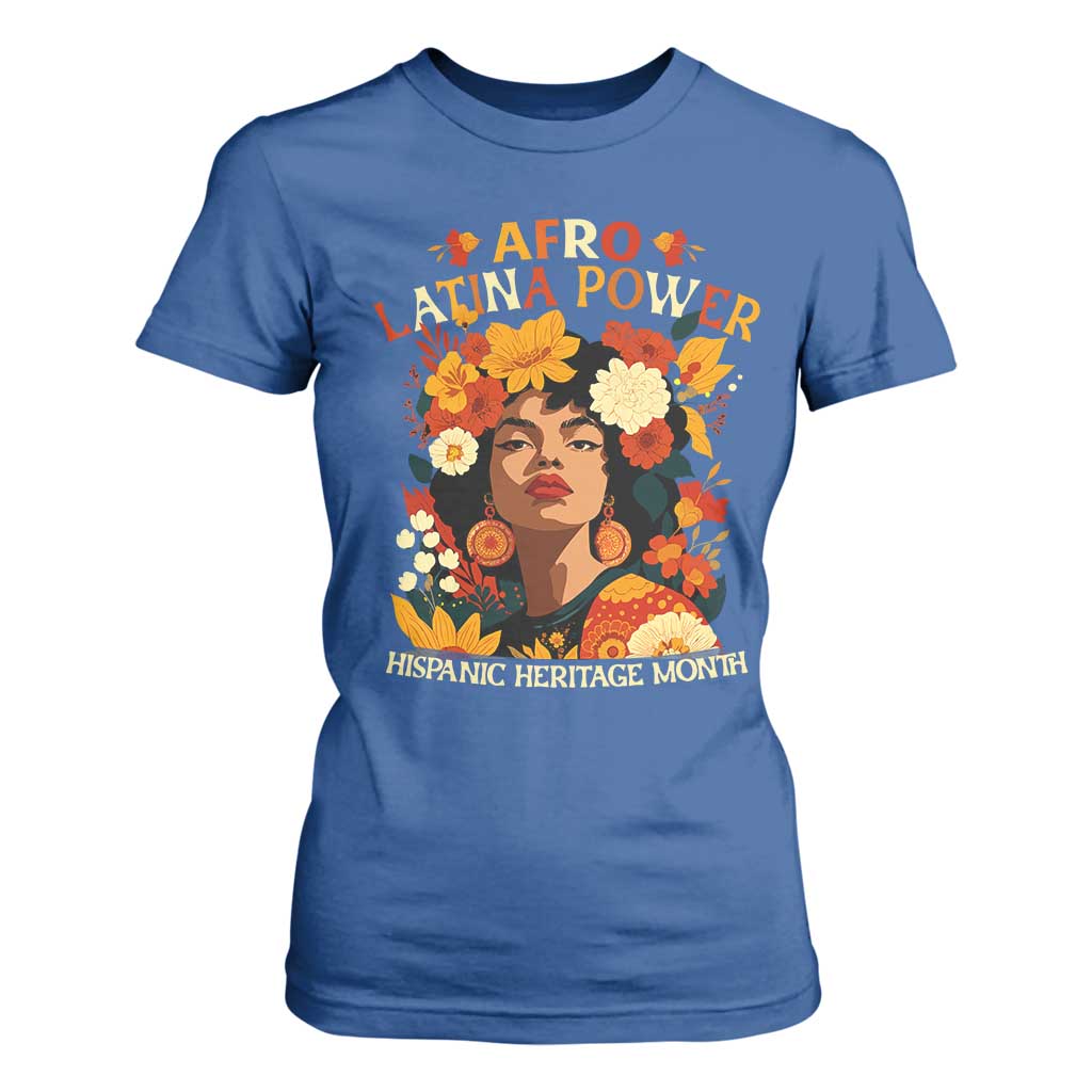Afro Latina Power T Shirt For Women Hispanic Heritage Month Flowers - African Pride