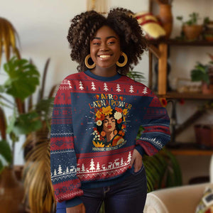 Afro Latina Power Knit Sweatshirt Hispanic Heritage Month Flowers - African Pride