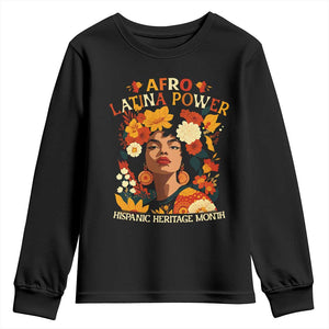 Afro Latina Power Youth Sweatshirt Hispanic Heritage Month Flowers - African Pride
