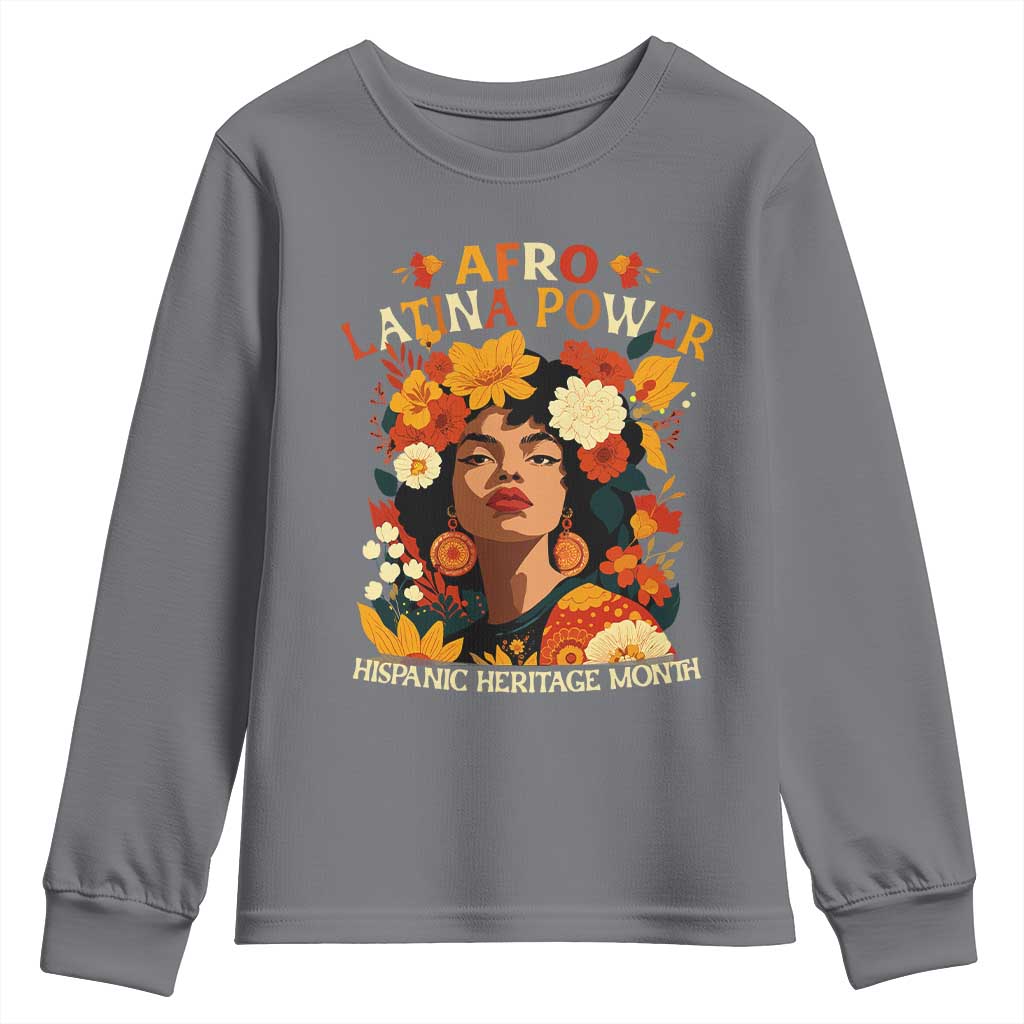 Afro Latina Power Youth Sweatshirt Hispanic Heritage Month Flowers - African Pride