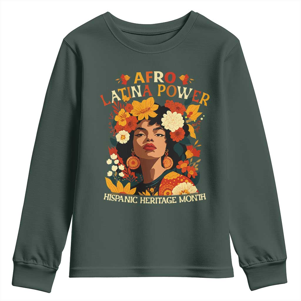 Afro Latina Power Youth Sweatshirt Hispanic Heritage Month Flowers - African Pride