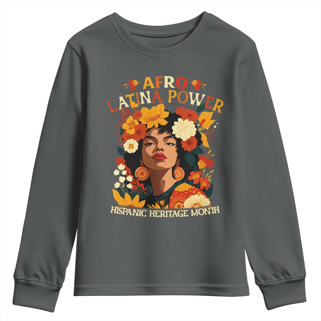 Afro Latina Power Youth Sweatshirt Hispanic Heritage Month Flowers - African Pride
