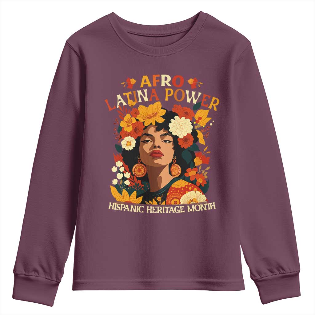 Afro Latina Power Youth Sweatshirt Hispanic Heritage Month Flowers - African Pride