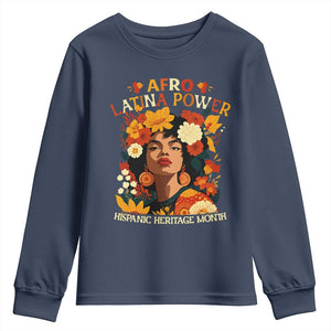 Afro Latina Power Youth Sweatshirt Hispanic Heritage Month Flowers - African Pride