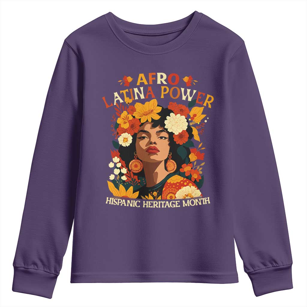 Afro Latina Power Youth Sweatshirt Hispanic Heritage Month Flowers - African Pride