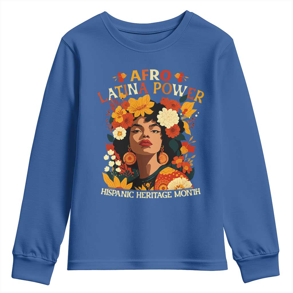 Afro Latina Power Youth Sweatshirt Hispanic Heritage Month Flowers - African Pride
