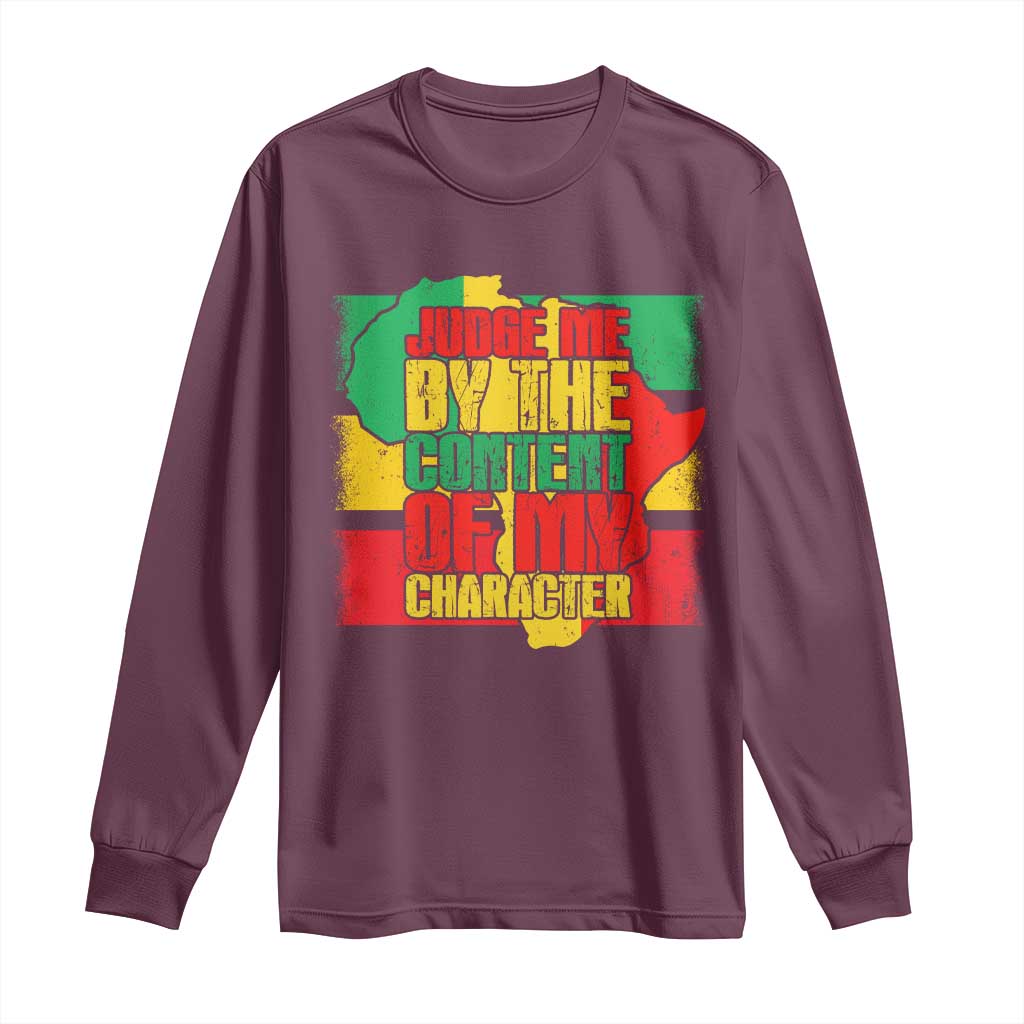 MLK Day Judge Me By The Content Of My Character Long Sleeve Shirt Martin Luther King Africa Map Black History Month