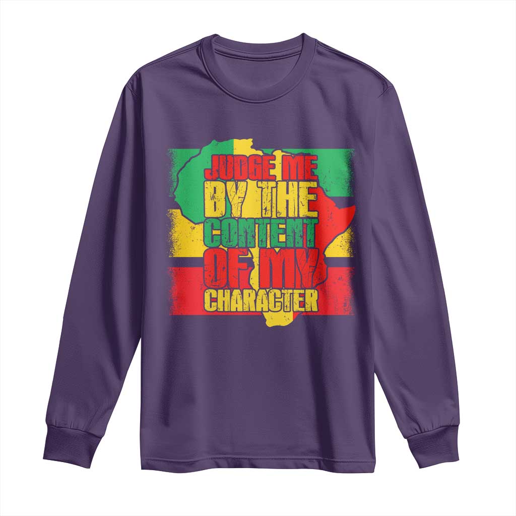MLK Day Judge Me By The Content Of My Character Long Sleeve Shirt Martin Luther King Africa Map Black History Month