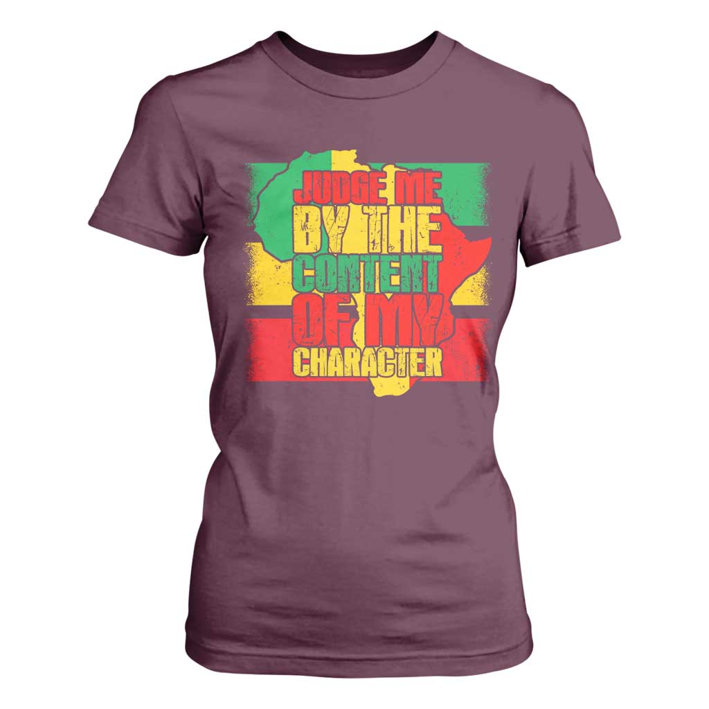 MLK Day Judge Me By The Content Of My Character T Shirt For Women Martin Luther King Africa Map Black History Month