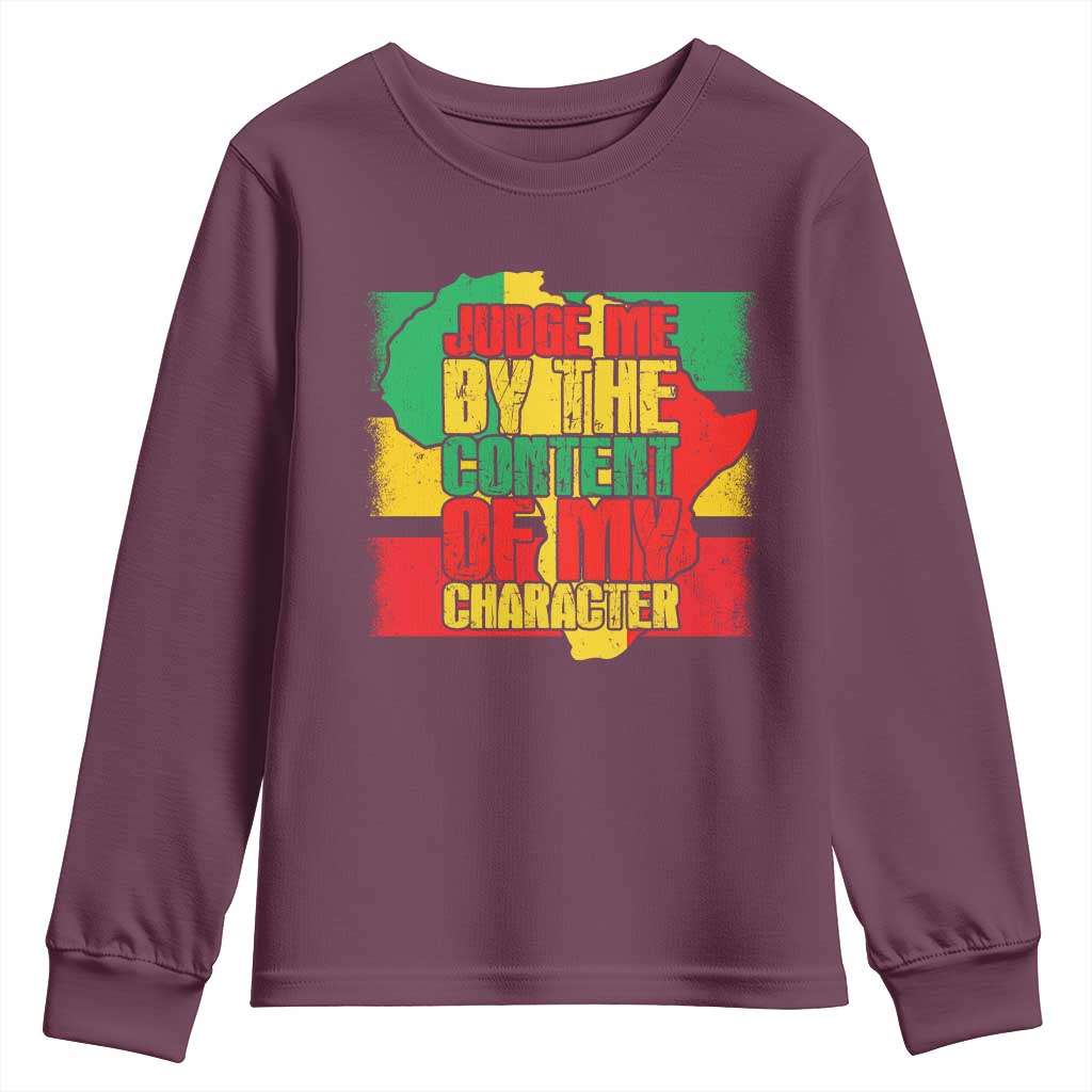 MLK Day Judge Me By The Content Of My Character Youth Sweatshirt Martin Luther King Africa Map Black History Month