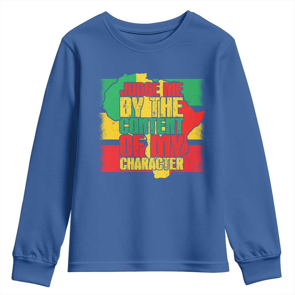 MLK Day Judge Me By The Content Of My Character Youth Sweatshirt Martin Luther King Africa Map Black History Month