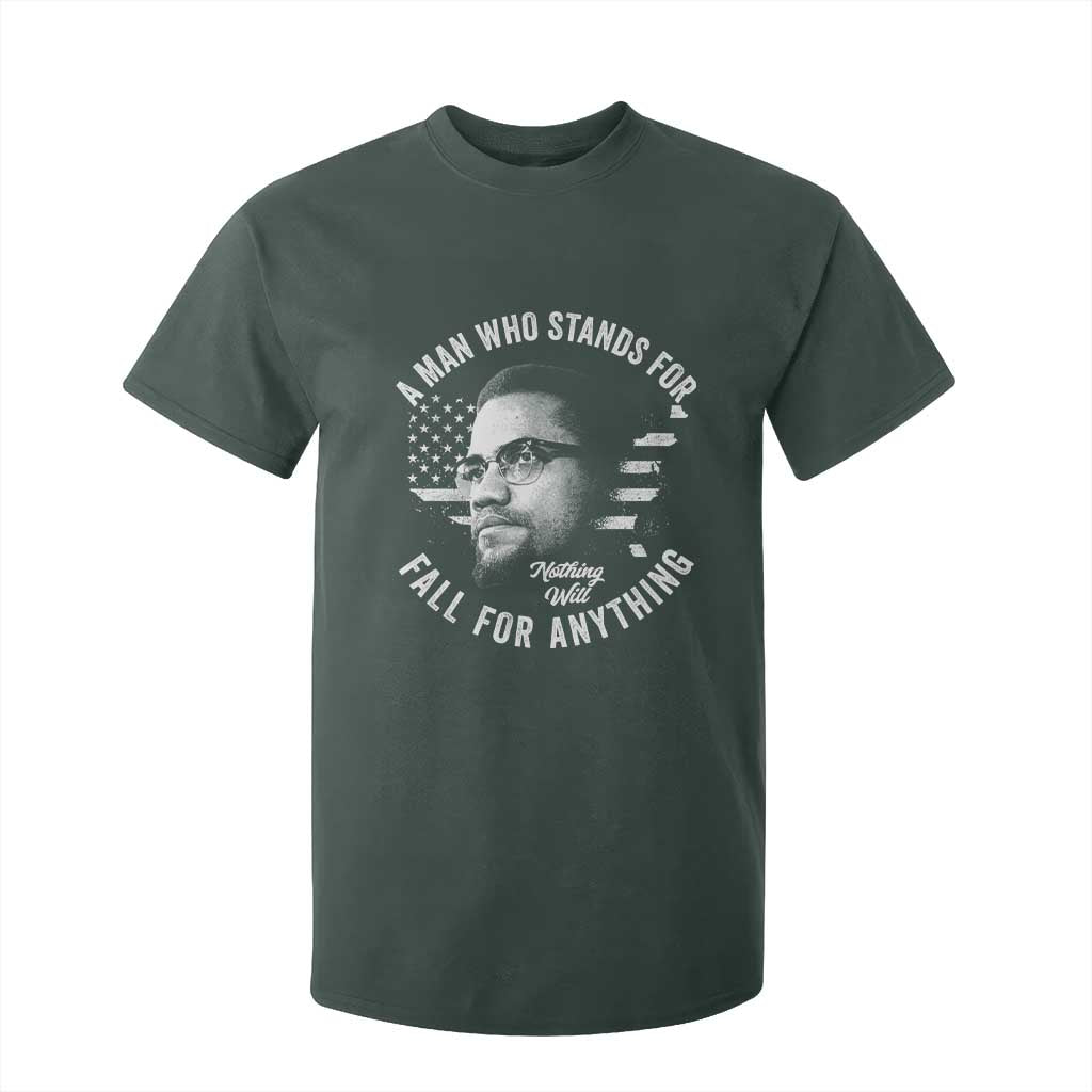 Malcolm X T Shirt For Kid A Man Who Stands For Nothing Will Fall For Anything American Flag