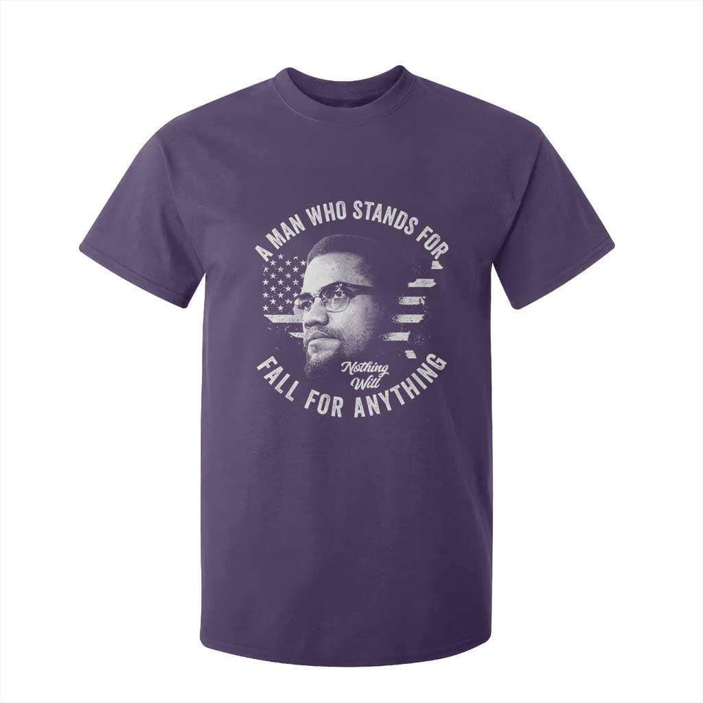 Malcolm X T Shirt For Kid A Man Who Stands For Nothing Will Fall For Anything American Flag