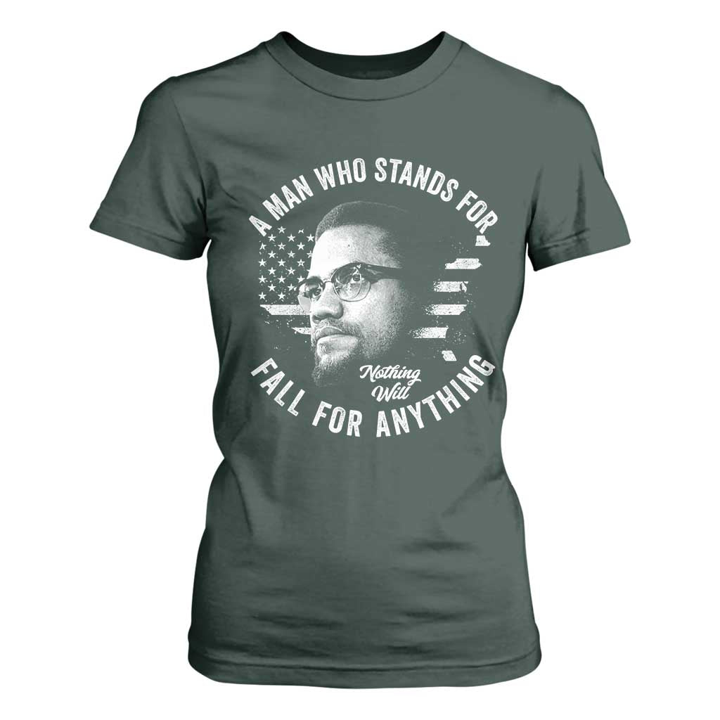 Malcolm X T Shirt For Women A Man Who Stands For Nothing Will Fall For Anything American Flag