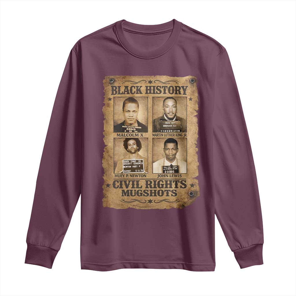 Black History Civil Rights Mugshots Long Sleeve Shirt Malcolm X MLK John Lewis Huey P Newton