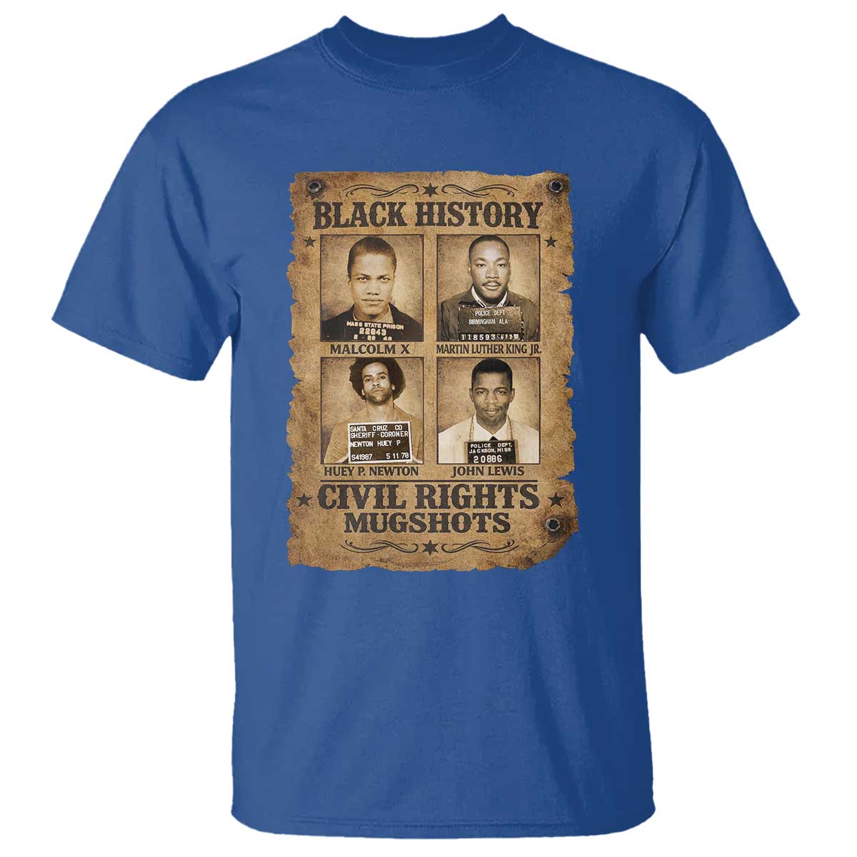 Black History Civil Rights Mugshots T Shirt Malcolm X MLK John Lewis Huey P Newton