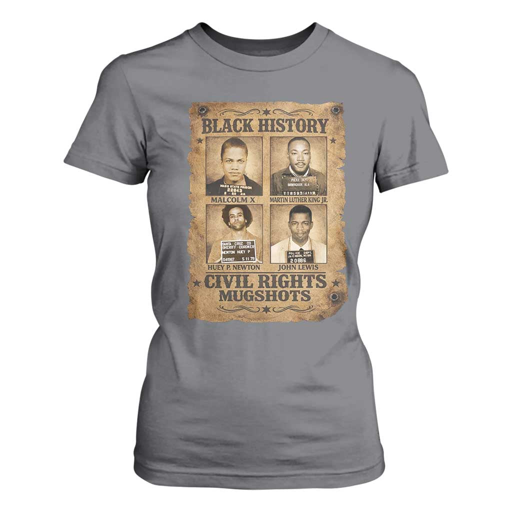Black History Civil Rights Mugshots T Shirt For Women Malcolm X MLK John Lewis Huey P Newton