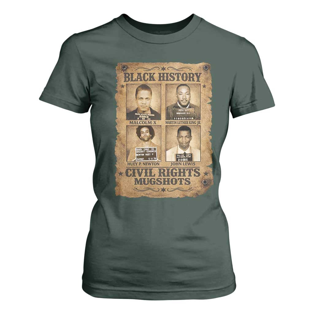 Black History Civil Rights Mugshots T Shirt For Women Malcolm X MLK John Lewis Huey P Newton