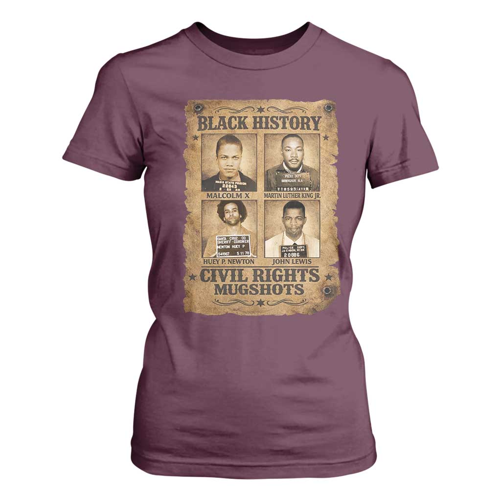 Black History Civil Rights Mugshots T Shirt For Women Malcolm X MLK John Lewis Huey P Newton