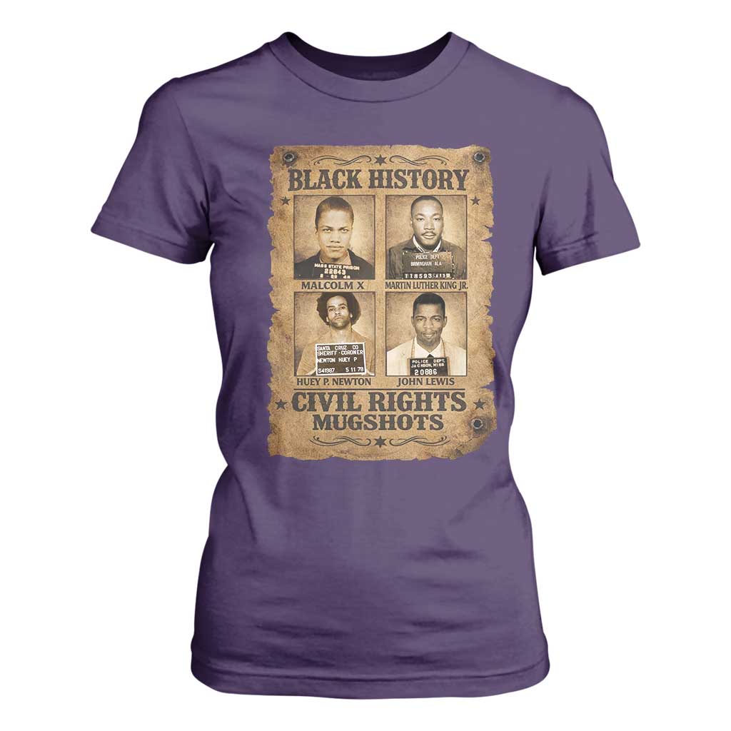 Black History Civil Rights Mugshots T Shirt For Women Malcolm X MLK John Lewis Huey P Newton