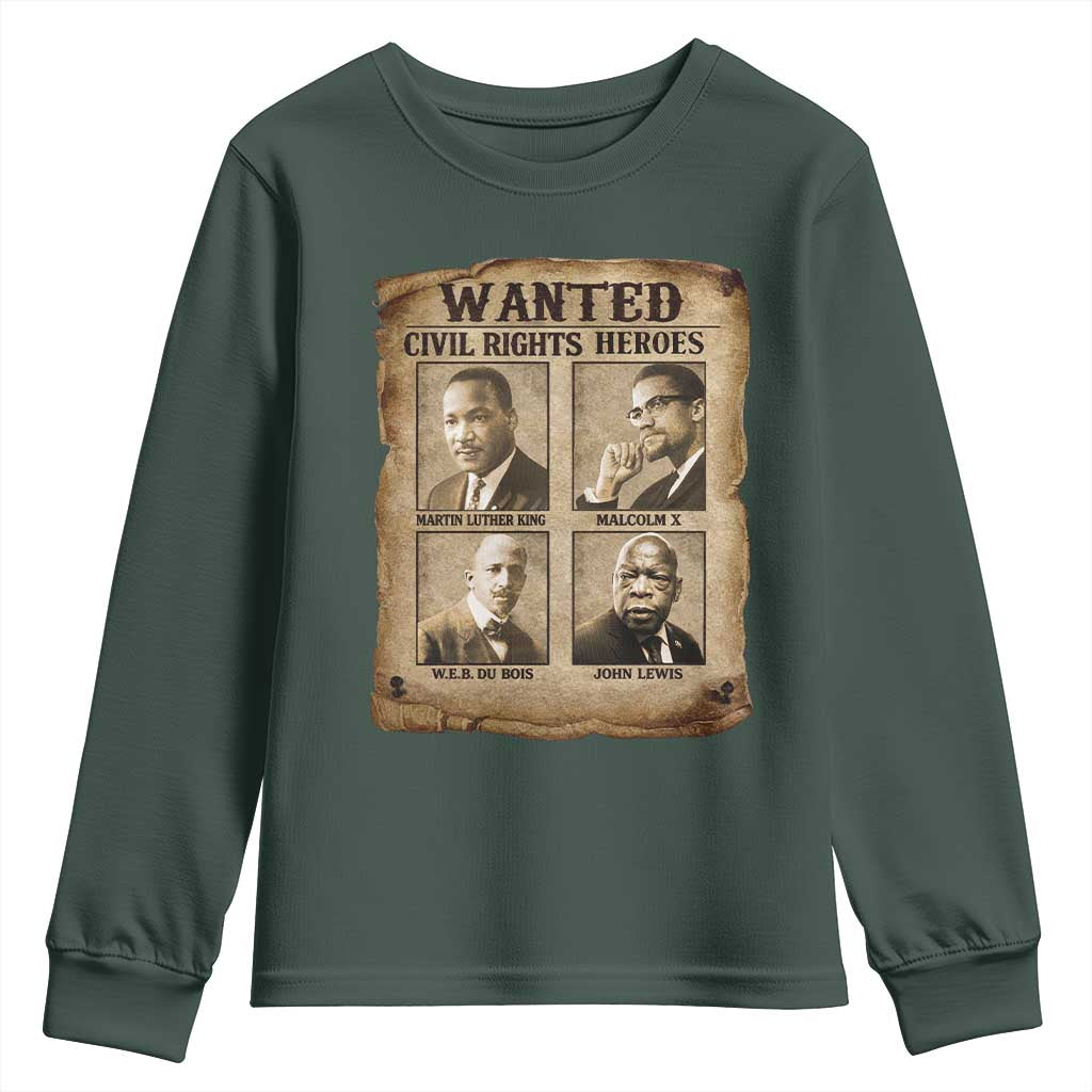 Black Leaders Youth Sweatshirt Wanted Civil Rights Heroes MLK Malcolm X Web John Lewis