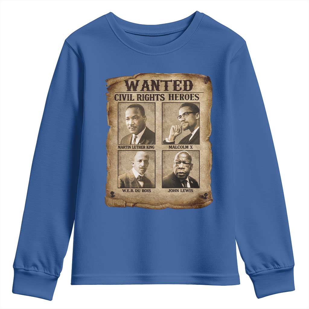 Black Leaders Youth Sweatshirt Wanted Civil Rights Heroes MLK Malcolm X Web John Lewis