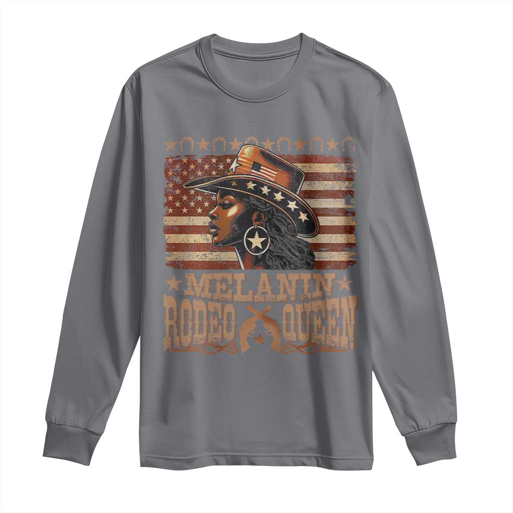 Melanin Rodeo Queen Long Sleeve Shirt Black Cowgirl Western Vintage American Flag