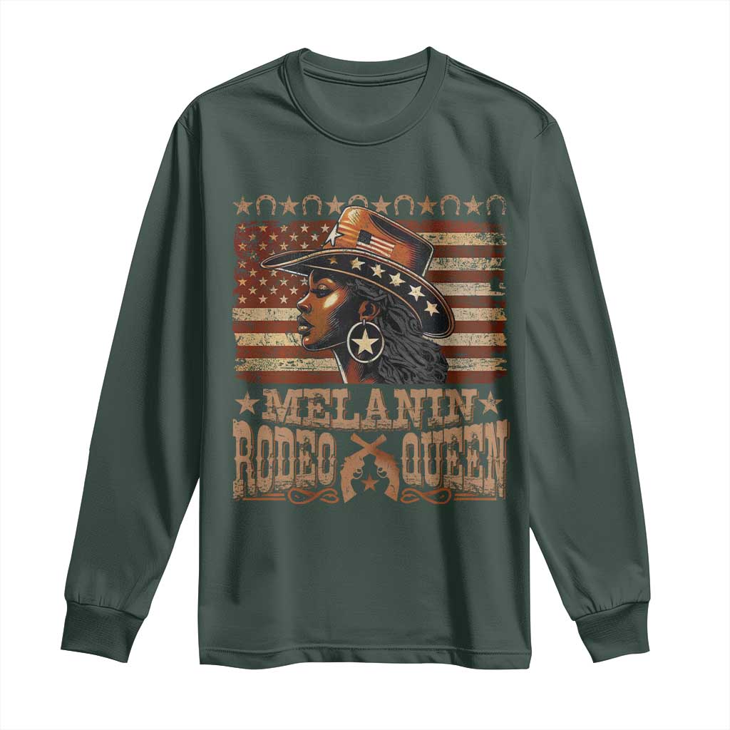 Melanin Rodeo Queen Long Sleeve Shirt Black Cowgirl Western Vintage American Flag