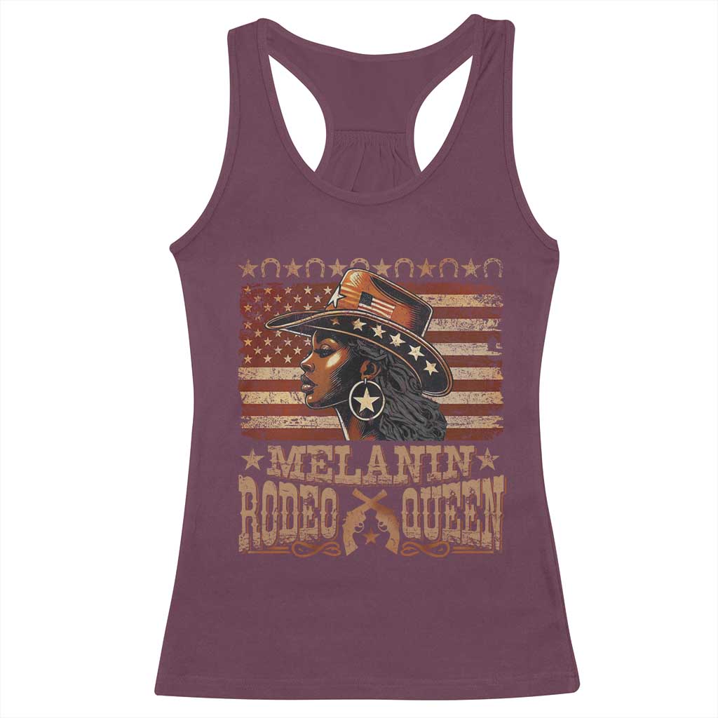 Melanin Rodeo Queen Racerback Tank Top Black Cowgirl Western Vintage American Flag