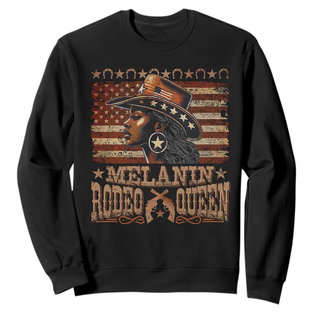 Melanin Rodeo Queen Sweatshirt Black Cowgirl Western Vintage American Flag