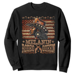 Melanin Rodeo Queen Sweatshirt Black Cowgirl Western Vintage American Flag