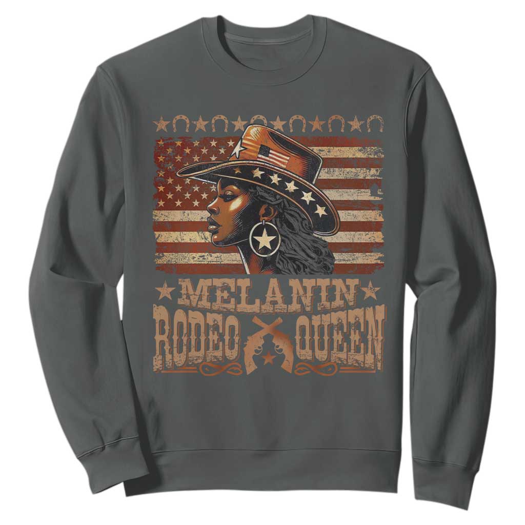 Melanin Rodeo Queen Sweatshirt Black Cowgirl Western Vintage American Flag