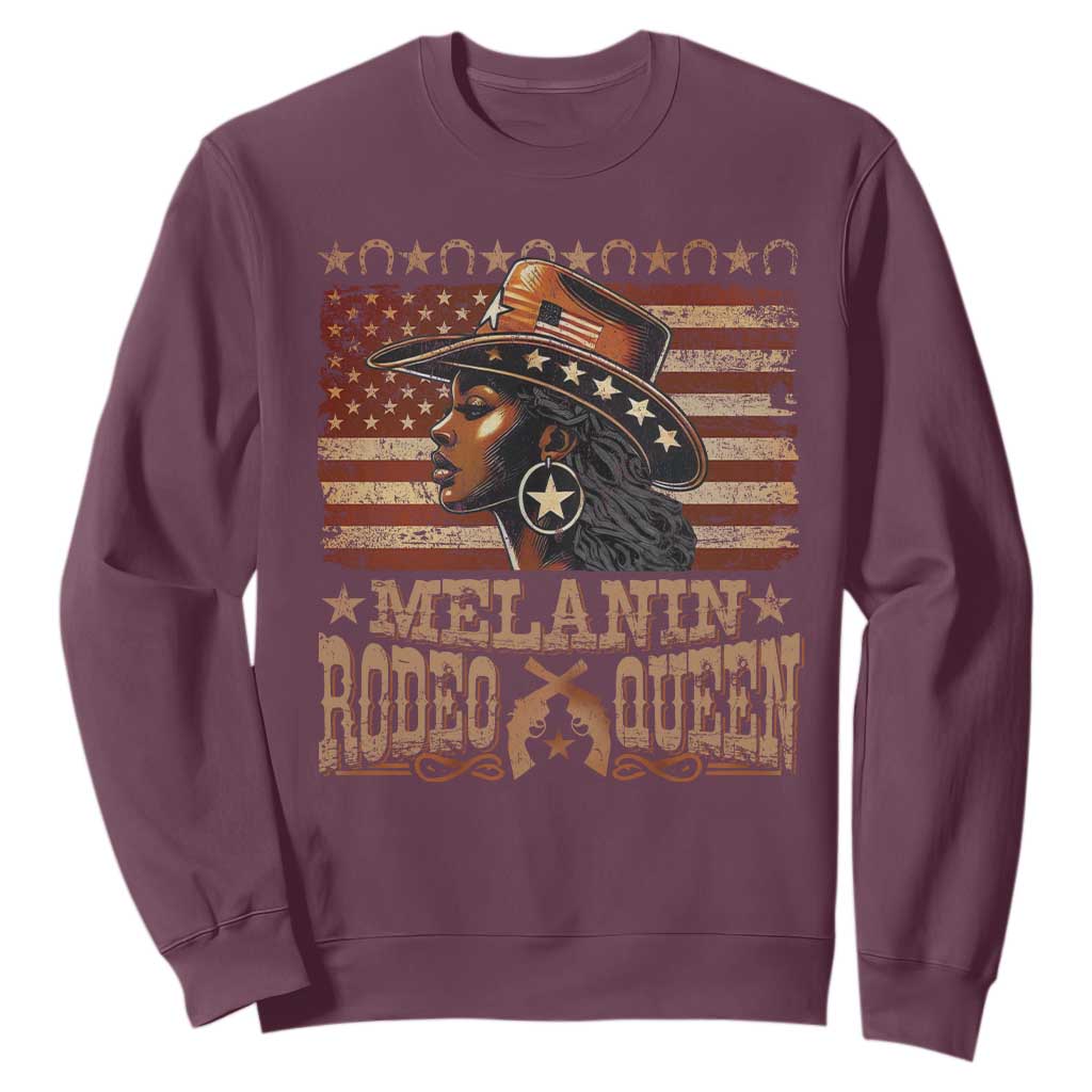 Melanin Rodeo Queen Sweatshirt Black Cowgirl Western Vintage American Flag