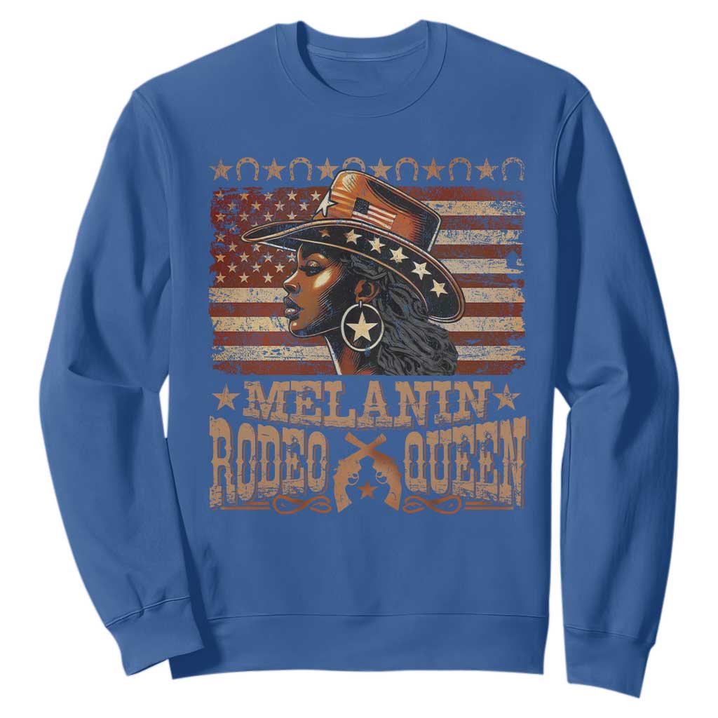 Melanin Rodeo Queen Sweatshirt Black Cowgirl Western Vintage American Flag