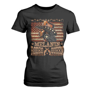 Melanin Rodeo Queen T Shirt For Women Black Cowgirl Western Vintage American Flag