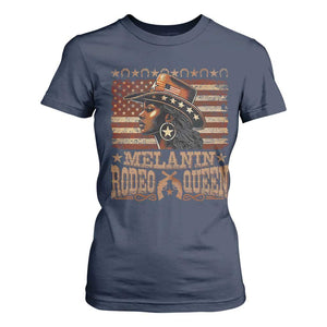 Melanin Rodeo Queen T Shirt For Women Black Cowgirl Western Vintage American Flag