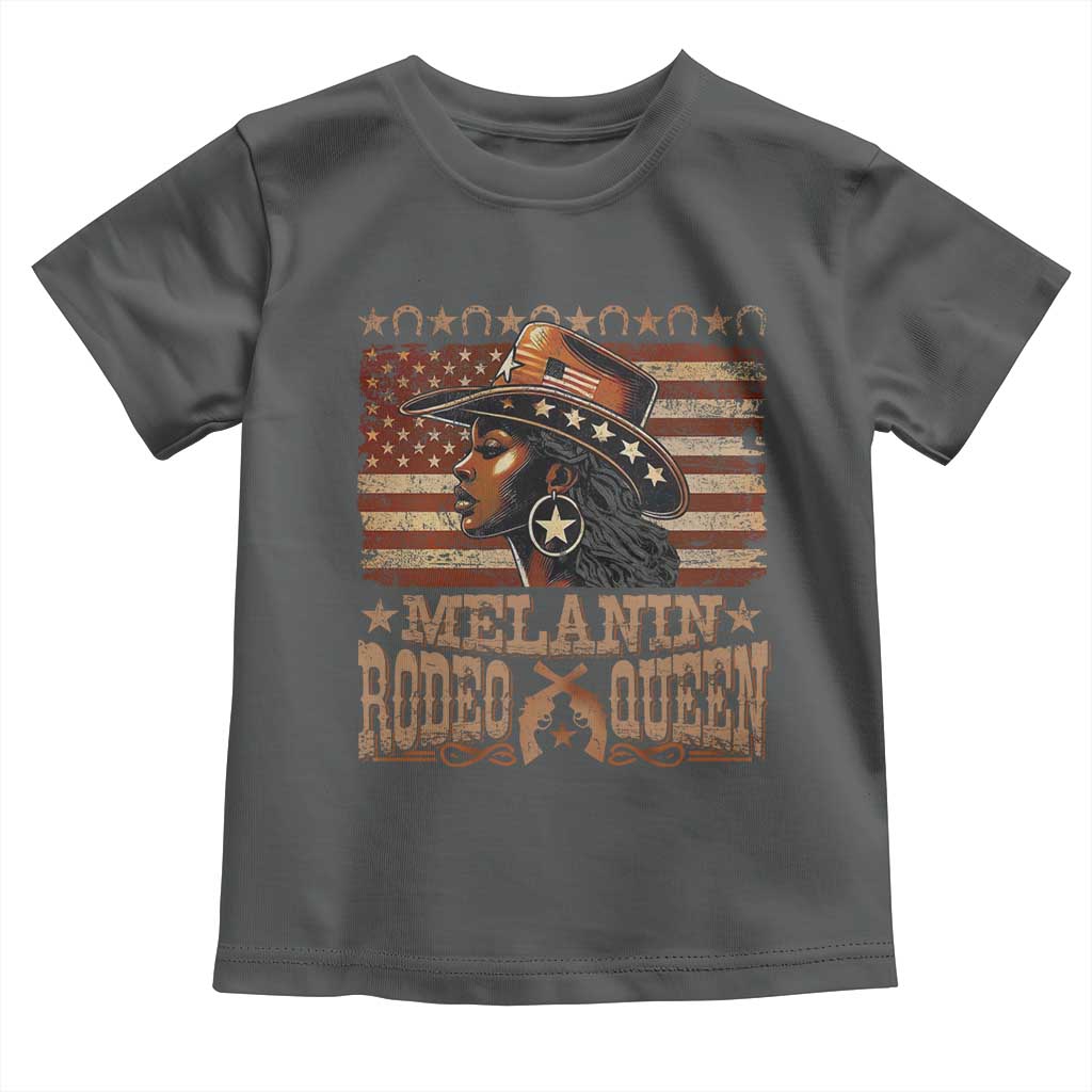 Melanin Rodeo Queen Toddler T Shirt Black Cowgirl Western Vintage American Flag