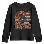 Melanin Rodeo Queen Youth Sweatshirt Black Cowgirl Western Vintage American Flag