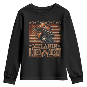 Melanin Rodeo Queen Youth Sweatshirt Black Cowgirl Western Vintage American Flag