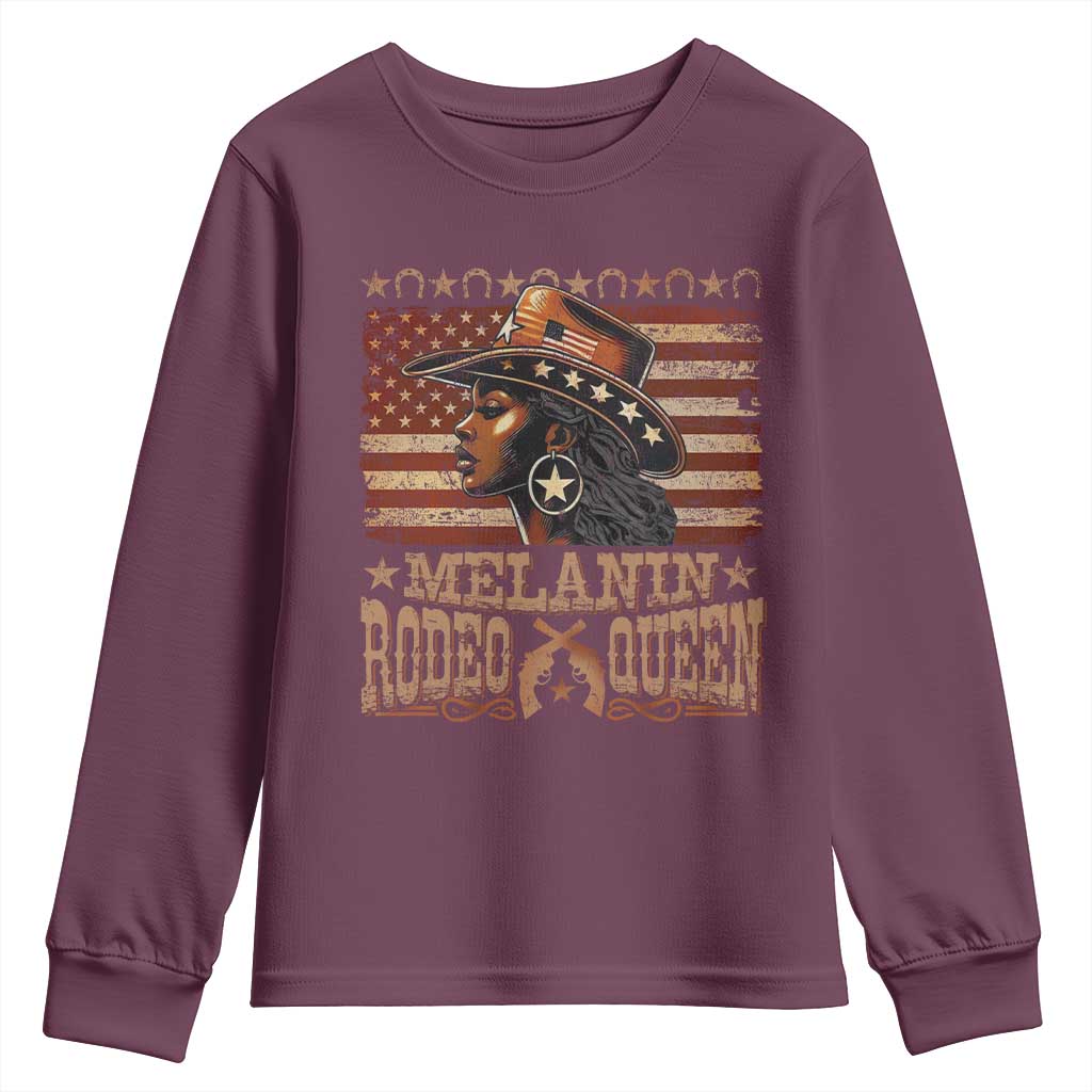 Melanin Rodeo Queen Youth Sweatshirt Black Cowgirl Western Vintage American Flag