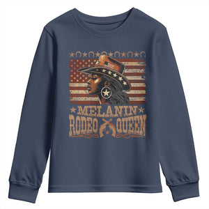 Melanin Rodeo Queen Youth Sweatshirt Black Cowgirl Western Vintage American Flag