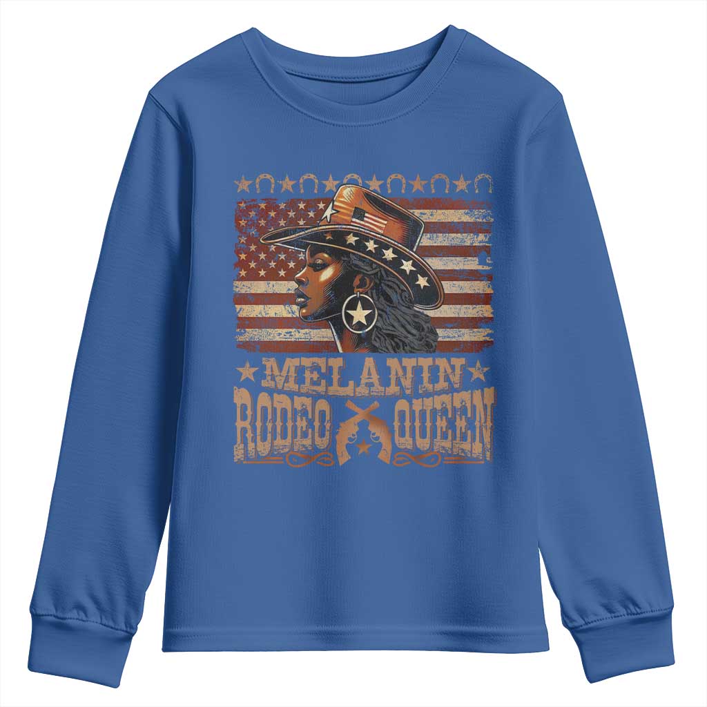 Melanin Rodeo Queen Youth Sweatshirt Black Cowgirl Western Vintage American Flag